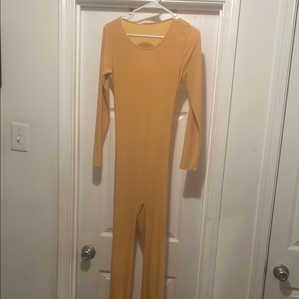 Fashion Nova Yellow Long Sleeve Scoop Neck Jumpsuit